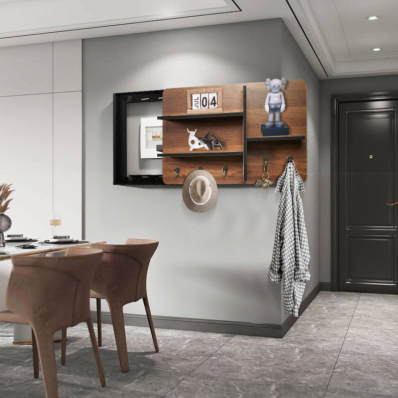 现代简约电表箱遮挡箱挂衣架实木多功能电箱装饰置物架创意带挂钩