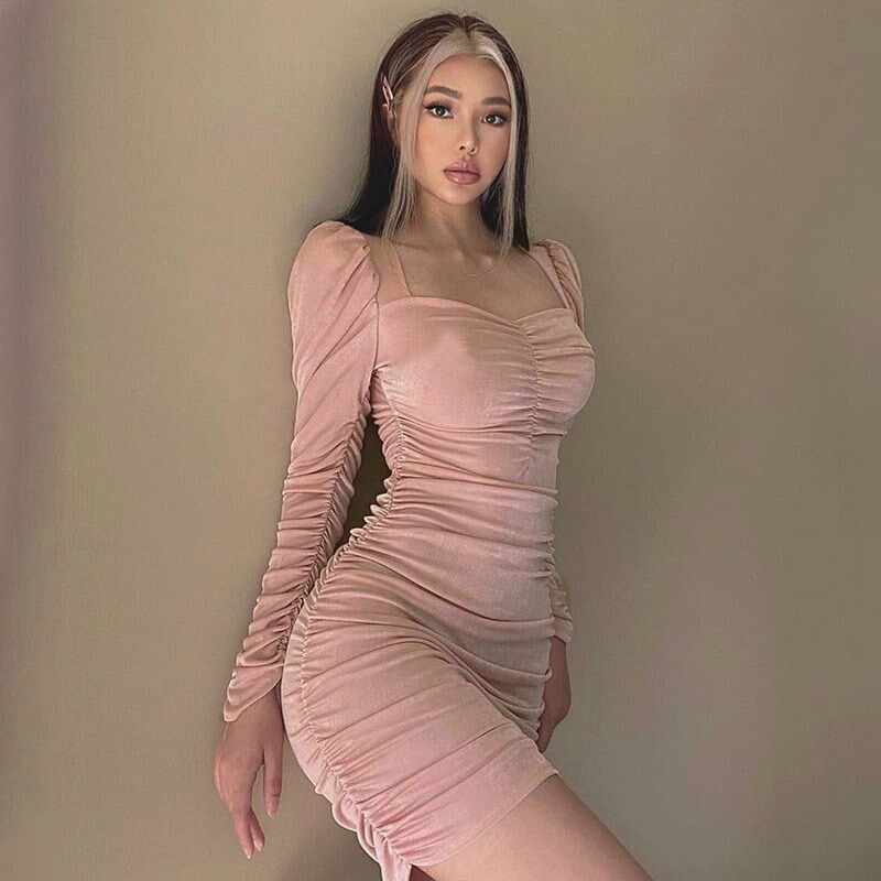 Sexy ruffle dress long sleeve tight skirt 连衣裙长袖紧身裙子