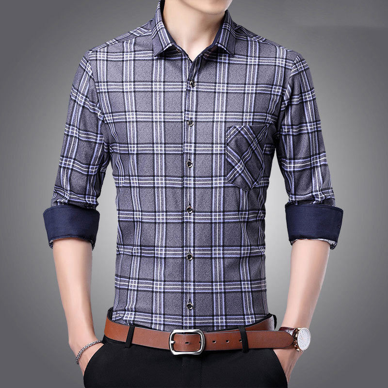 外贸跨境秋季男士长袖潮流格子印花衬衫Long sleeve shirt man