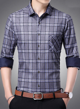 外贸跨境秋季男士长袖潮流格子印花衬衫Long sleeve shirt man