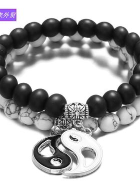 跨境couple beaded bracelet men's frosted turquoise bracelet