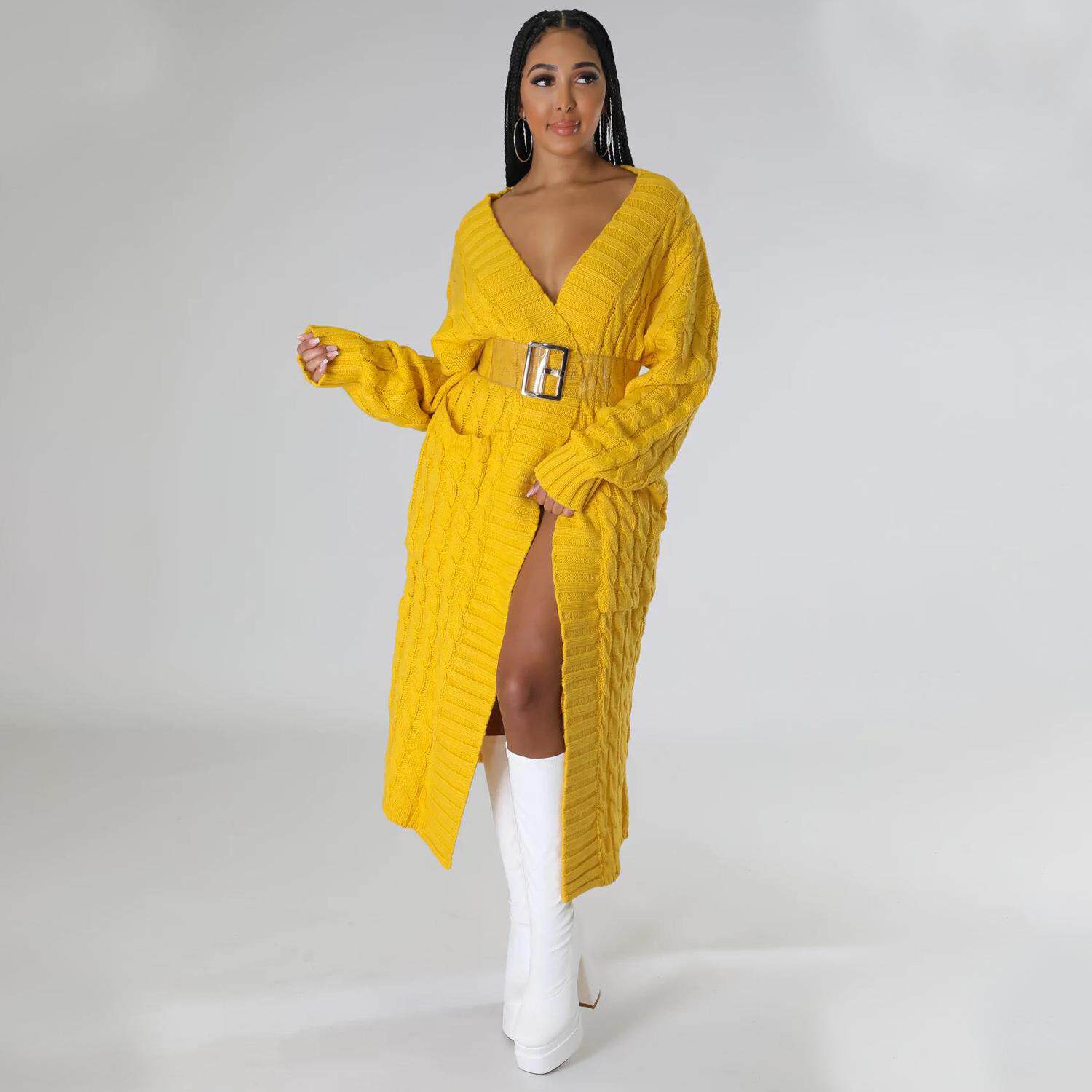 欧美性感长款毛衣外套Cardigan Coat Womens Long Sweaters Thick