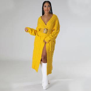 毛衣外套Cardigan Sweaters Coat Long Thick Womens 欧美性感长款