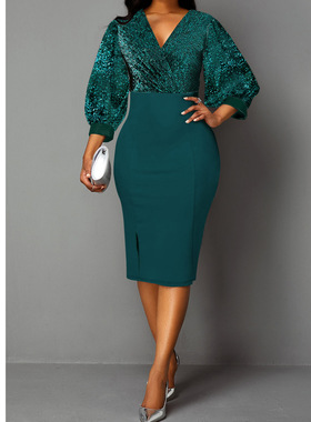 2021欧美大码亮闪闪修身聚会连衣裙 Plus Size Party Dress Women