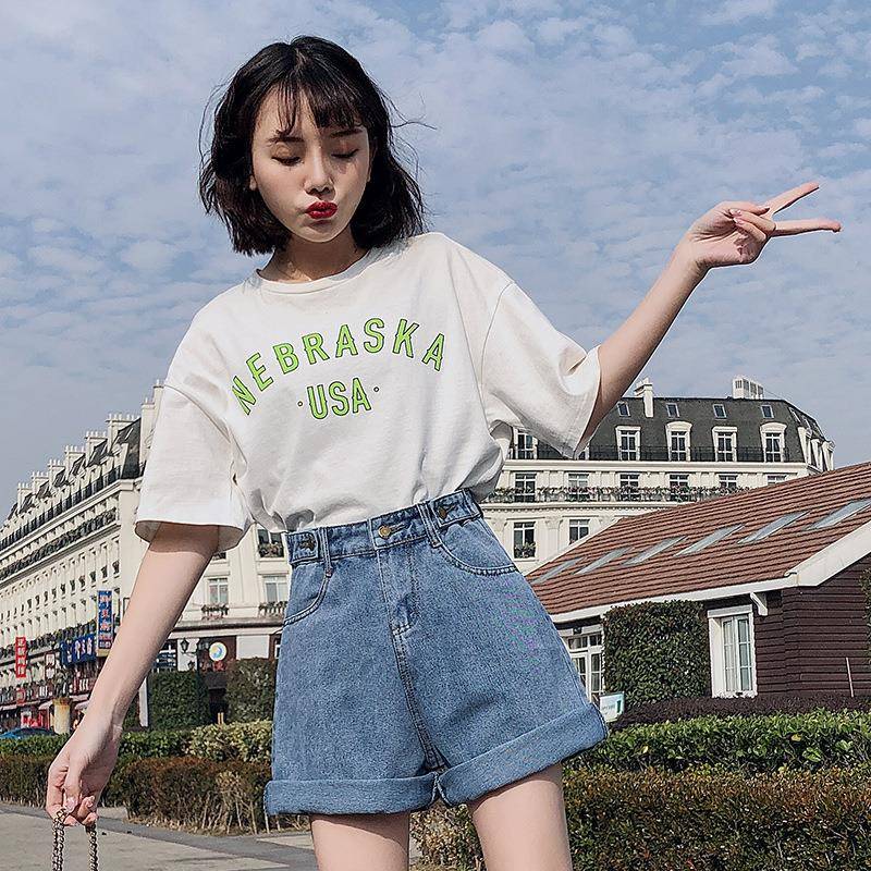 简遇luck品质女装棉弹大码牛仔短裤女2020夏季薄款网红显瘦宽松腰