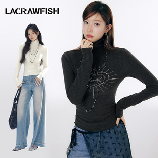 CRAWFISH2024冬季 德绒针织衫 新款 高领打底衫 上衣 爱心烫钻修身