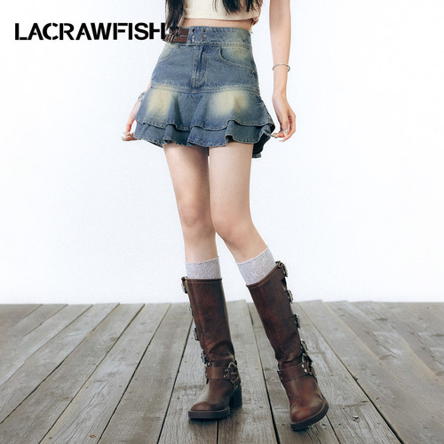 LACRAWFISH双层鱼尾牛仔短裙