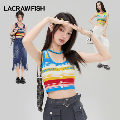 LACRAWFISH条纹冰爽丝短款背心