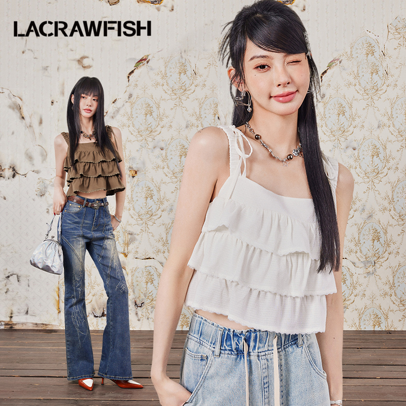 LACRAWFISH多层抽褶吊带衫