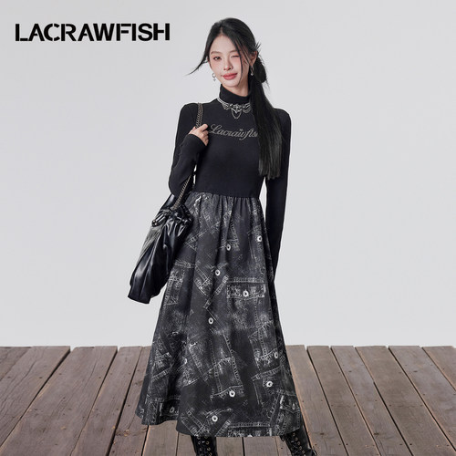 LACRAWFISH黑色拼接连衣裙