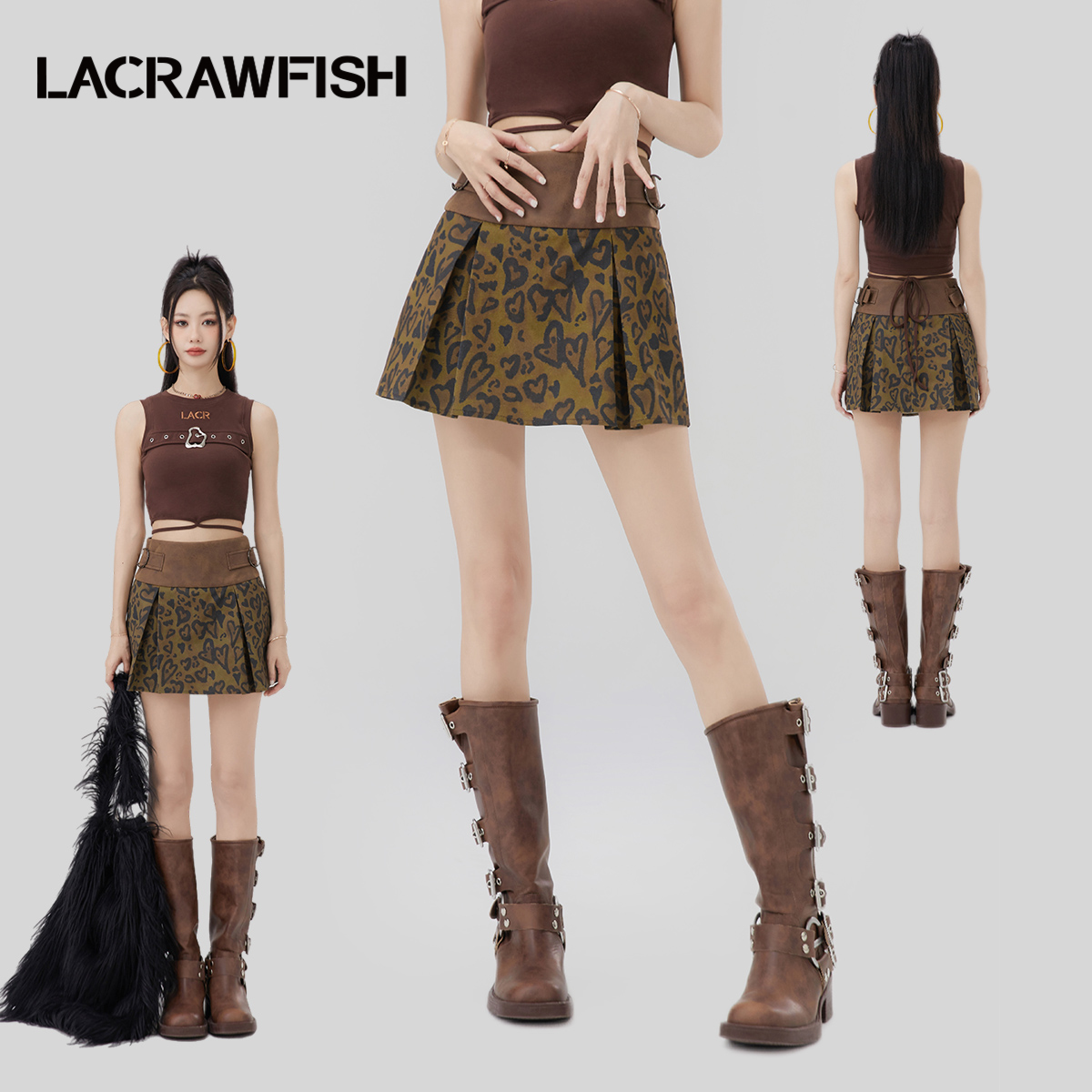 LACRAWFISHpu拼接豹纹短裙