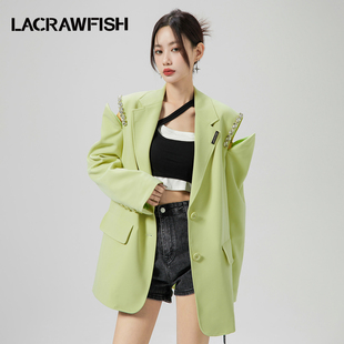 外套女高级感西服上衣 LACRAWFISH手工钉钻肩部拉链镂空两穿小西装