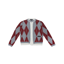 【瓦瓦妮莎】chrisoubydan欧阳丹25秋冬新款红灰菱格纹针织开衫