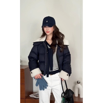 chrisoubydan欧阳丹2025秋冬新款双层大翻领鹅绒拼皮外套