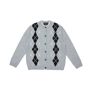 chrisoubydan欧阳丹2025秋冬新款菱格设计长袖羊毛针织开衫