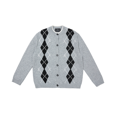 chrisoubydan欧阳丹2025秋冬新款菱格设计长袖羊毛针织开衫