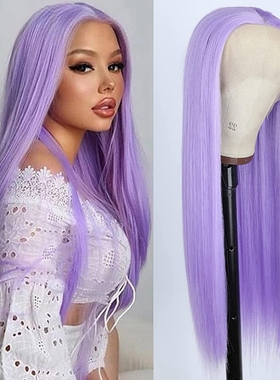 purple long hair Cosplay wigs 紫色自由分前蕾丝假发 可烫 ins