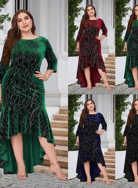 Plus Size Seven points Sleeve Mermaid Formal Dress大码连衣裙