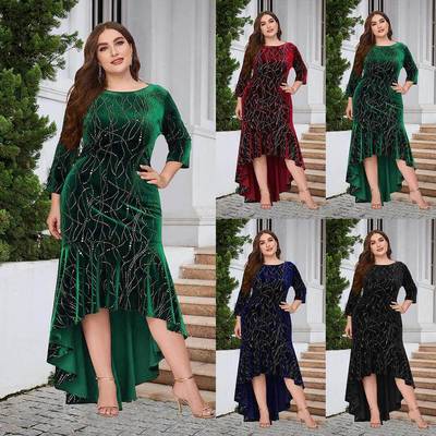 Plus Size Seven points Sleeve Mermaid Formal Dress大码连衣裙