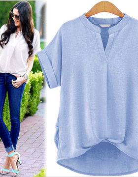 2019Women Casual Blouse T-Shirts Chiffon Tops Plus Size女上