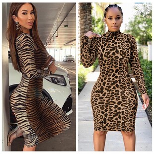 Snake print long sleeve bag hip dress pencil skirt连衣铅笔裙