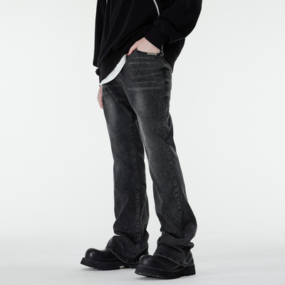 新因素潮牌猫须深灰色微喇牛仔裤