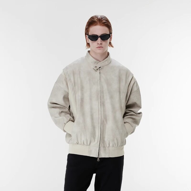 新因素美式复古飞行员夹克男女情侣宽松休闲张泽禹同款PU皮衣外套