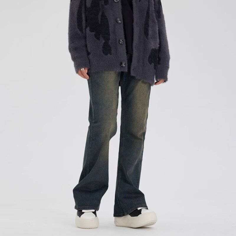 新因素新款美式复古微喇叭牛仔裤男水洗做旧高街宽松直筒vibe裤子