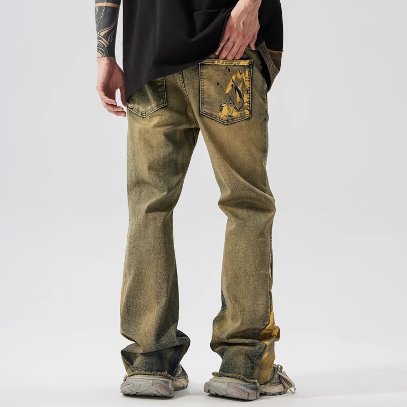 新因素美式高街涂鸦泼墨牛仔裤男