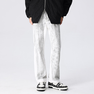 新因素潮牌夏季薄款美式高街软牛仔裤男女宽松直筒设计脏感长裤子