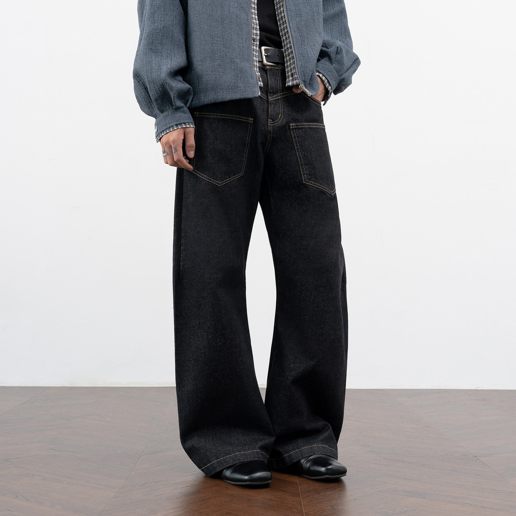 新因素美式休闲宽松直筒牛仔裤男女款cleanfit基础阔腿原牛裤子潮