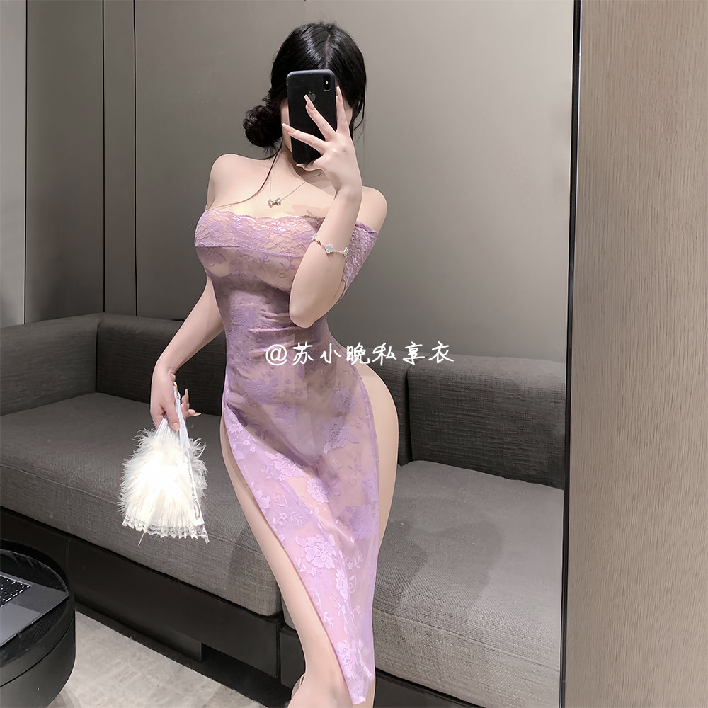 苏小晚 柔涩人妻~情趣内衣性感蕾丝制服紫色连衣裙纯欲睡裙私房衣