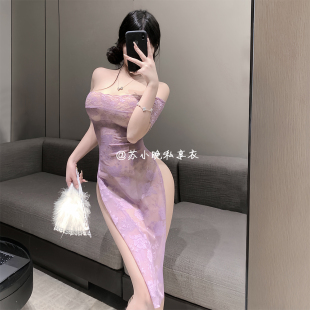 苏小晚 柔涩人妻~情趣内衣性感蕾丝制服紫色连衣裙纯欲睡裙私房衣