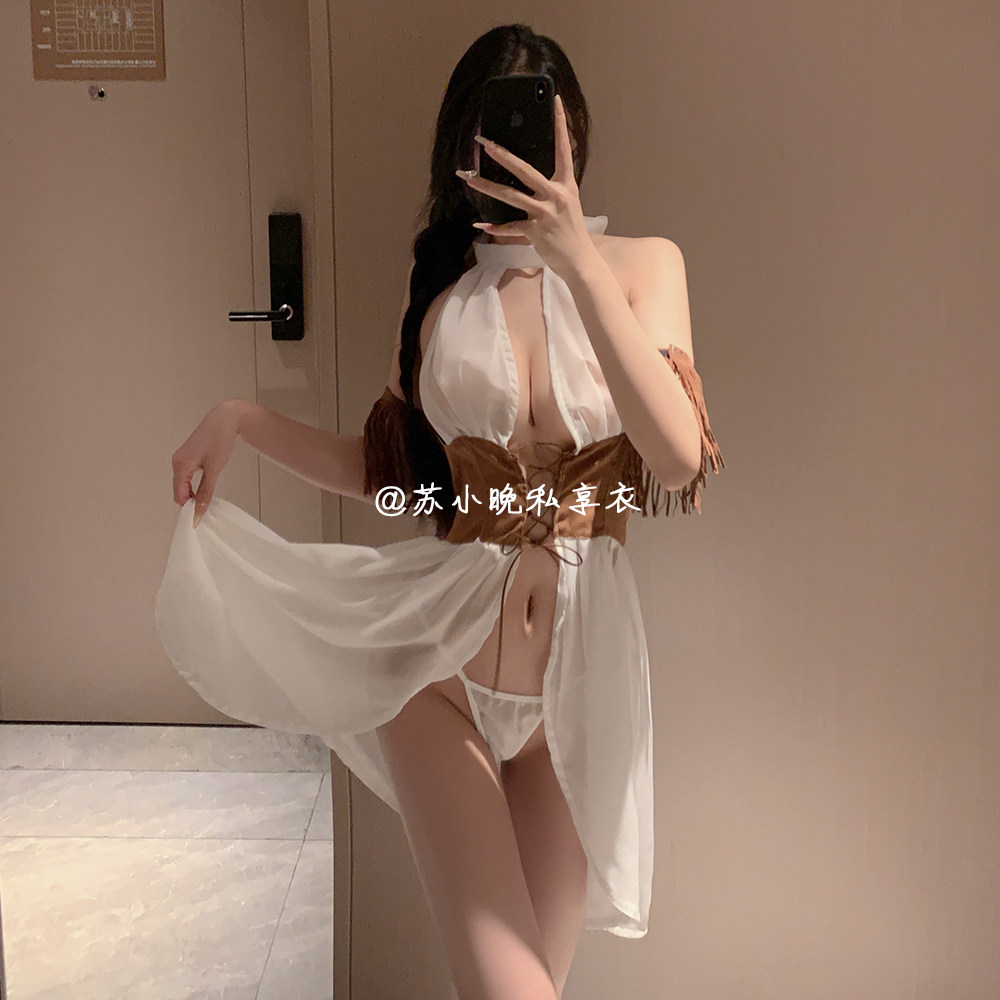 苏小晚 复古性感绑带睡衣女透视睡裙西部牛仔风纯情诱惑内衣套装