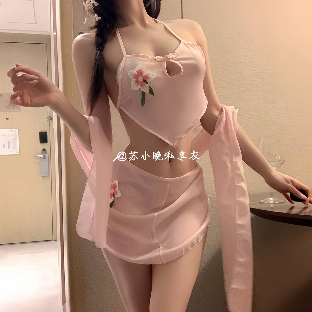 苏小晚 君王的快乐~古风性感透视肚兜披肩套装纯欲睡衣裙内衣制服
