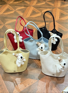 韩版大容量红色托特包包女2025夏新款手提菜篮婚包通勤百搭单肩包