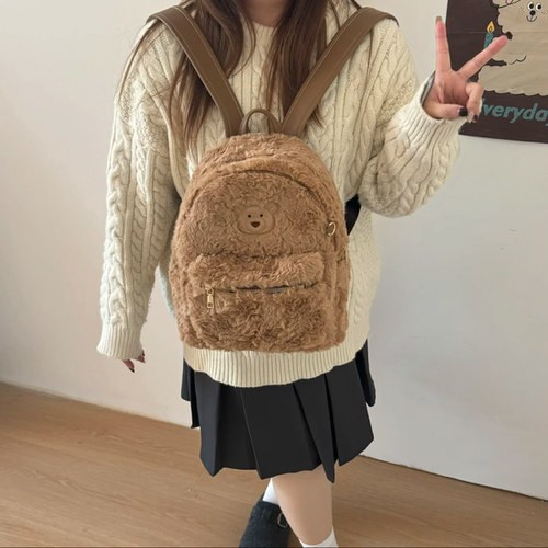 卡通可爱毛绒双肩包包女