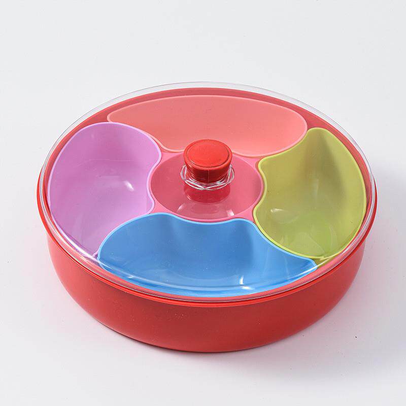 彩色干果盒塑料分格糖果盒圆形梅形旋转糖果盘新年茶水坚果盘