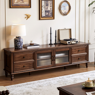 美式实木电视柜茶几组合客厅纯实木复古家具乡村核桃木电视机柜子