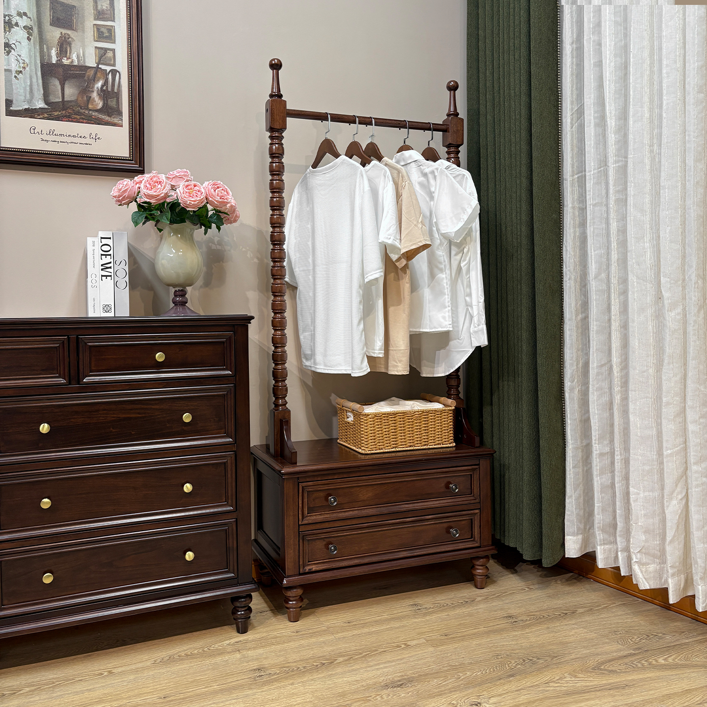 美式纯实木挂衣架家用入户衣帽架