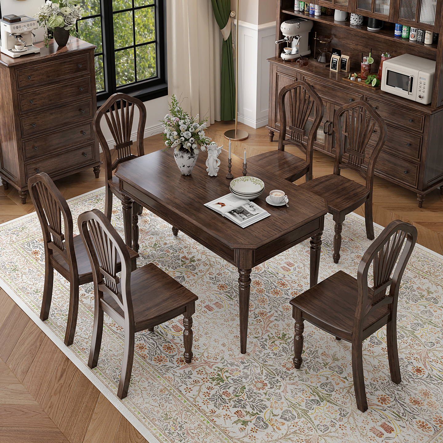 美式纯实木餐桌椅组合家用小户型