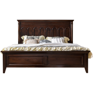 华丹妮美式纯全实木床复古主卧婚床高箱储物1.8米双人床卧室家具