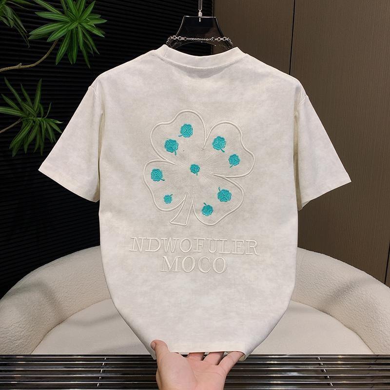 锋界服饰夏季新款时尚刺绣潮流扎染休闲T恤男士宽松圆领潮流半袖