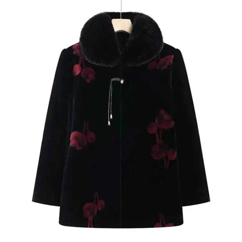 徕登格物妈妈水貂绒外套中老年冬装奶奶装大c衣高贵仿皮草老人衣