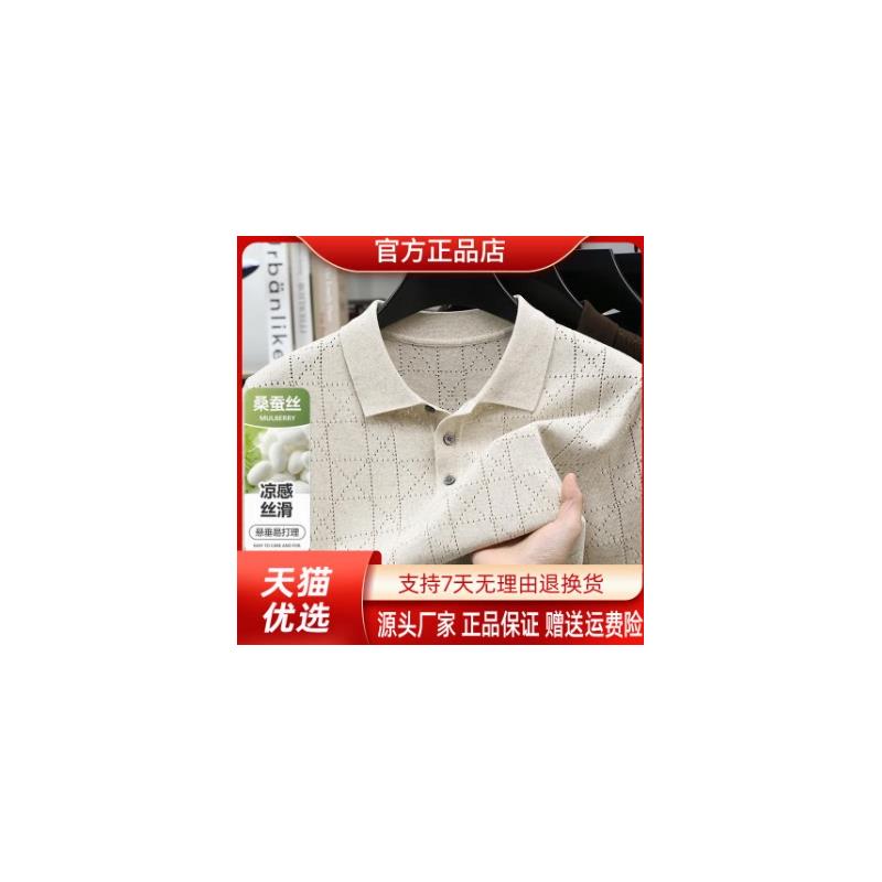 北嘉服饰桑蚕丝夏老钱风男士POLO衫半袖透气网眼翻领短袖针织短袖