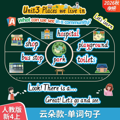 新人教pep四上册单词卡句子板书