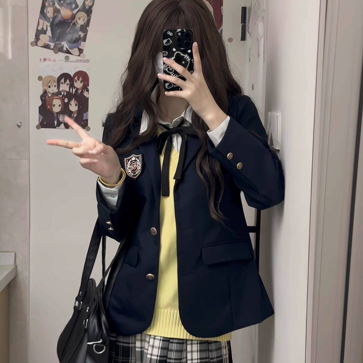 jk原创制服米粒熊女学院风三粒扣学生校供感春秋西装外套后开叉