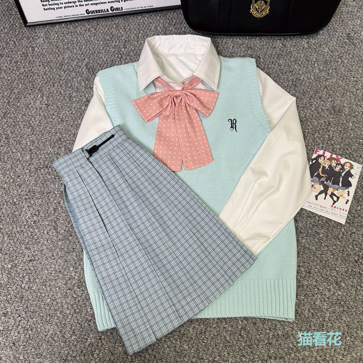 【马甲套装】猫看花jk兰苓原创正版格裙背心套装学院女秋冬叠穿