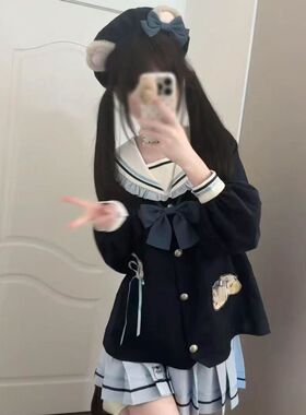 女中大童高中生穿搭秋装兔警光jk制服蝴蝶结海军领百褶裙两件套裙