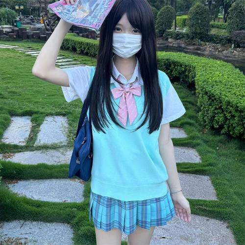 胡烈娜原创jk套装制服正版格裙毛衣背心衬衫套装学院风女秋冬叠穿